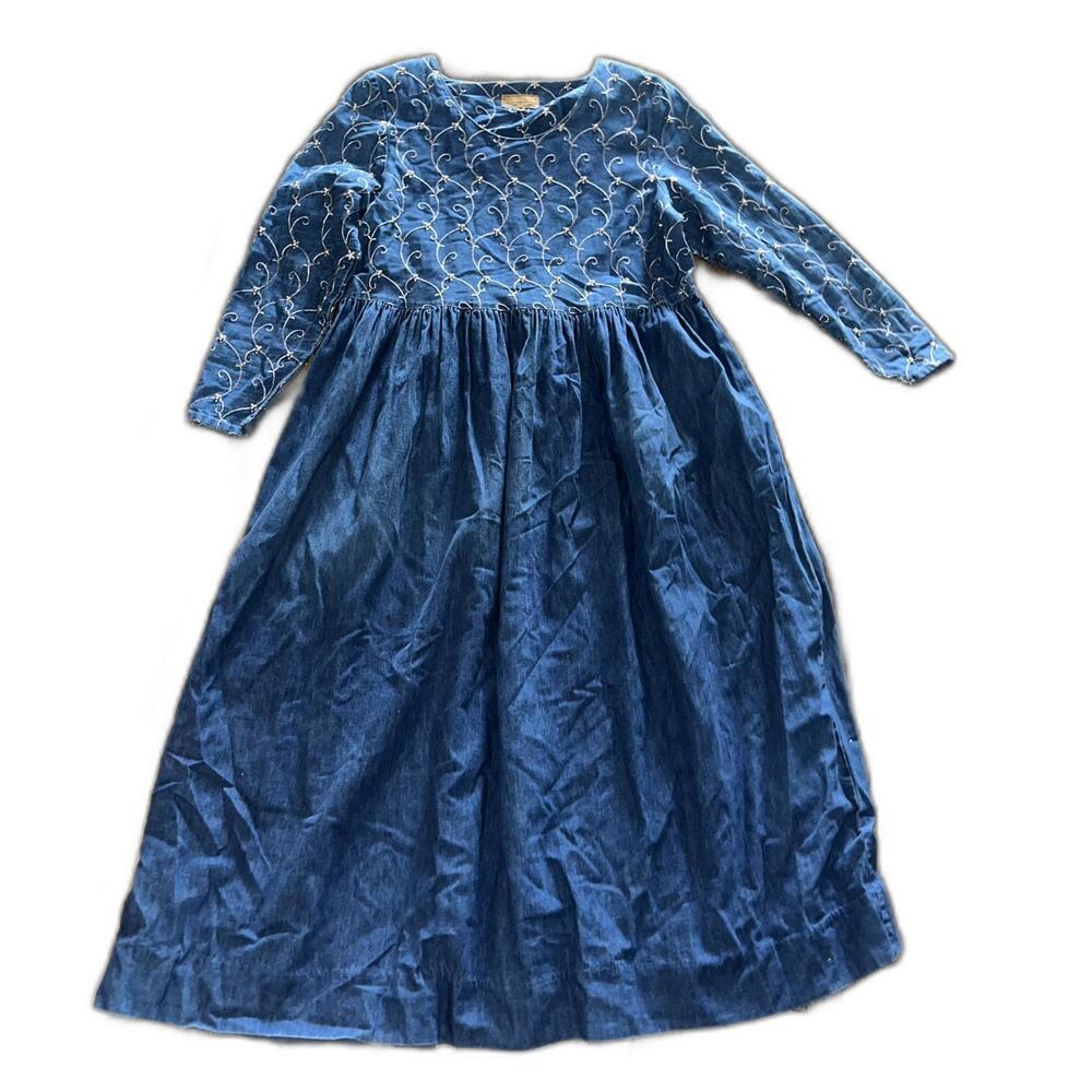 Double D Ranch Women's Denim Maxi Dress Beaded Vintage Western Size Medium